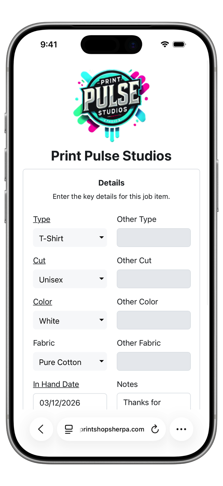 Order Details Top Screenshot